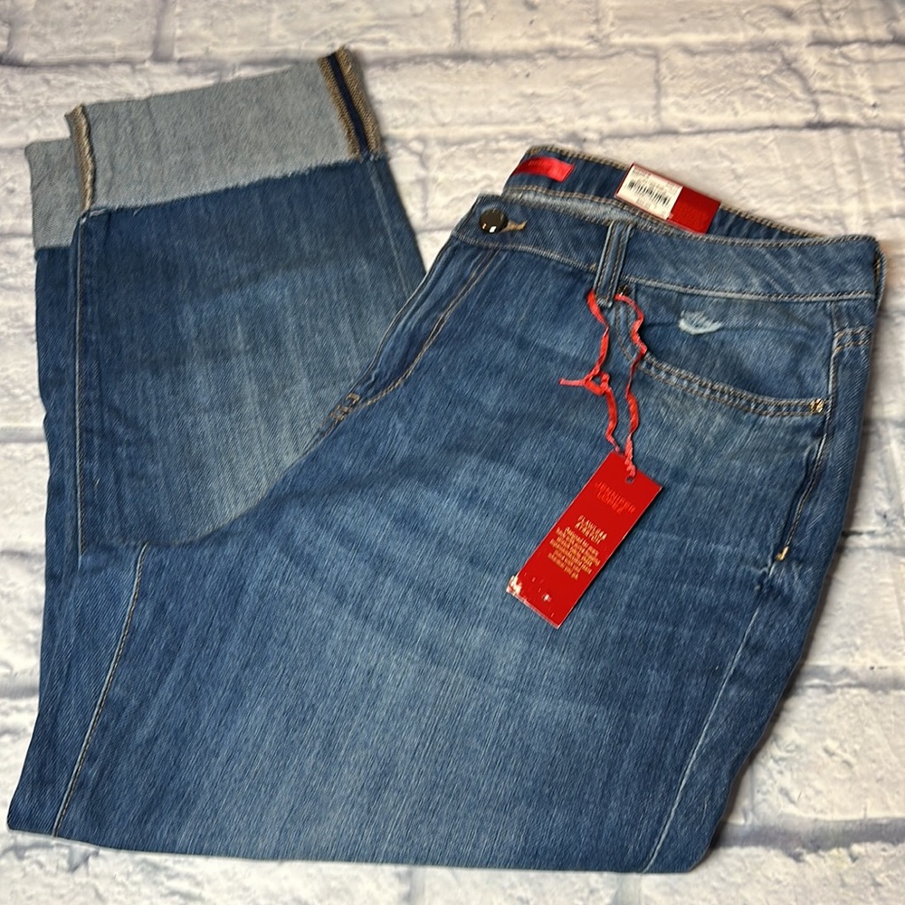 NWT Jennifer Lopez Jeans Mid Rise Boyfriend Straight Leg Cropped Size 14